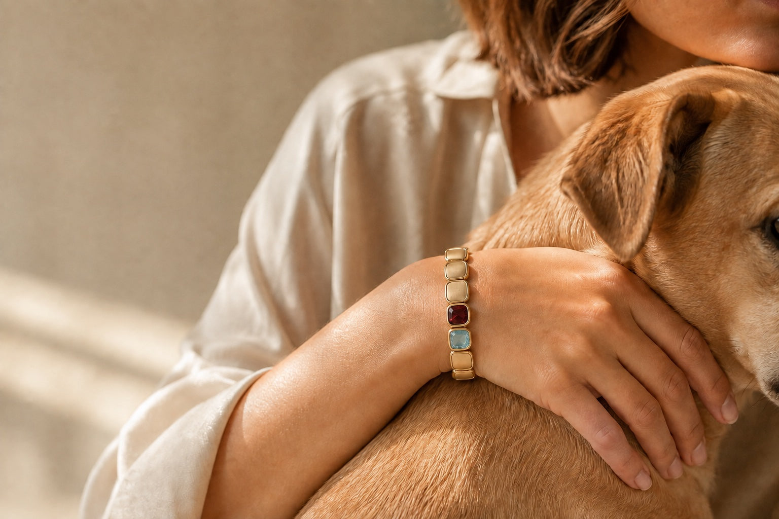 Dalisel modular bracelet worn in a warm everyday setting